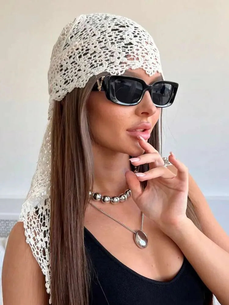 White Lace-Detail Bandana