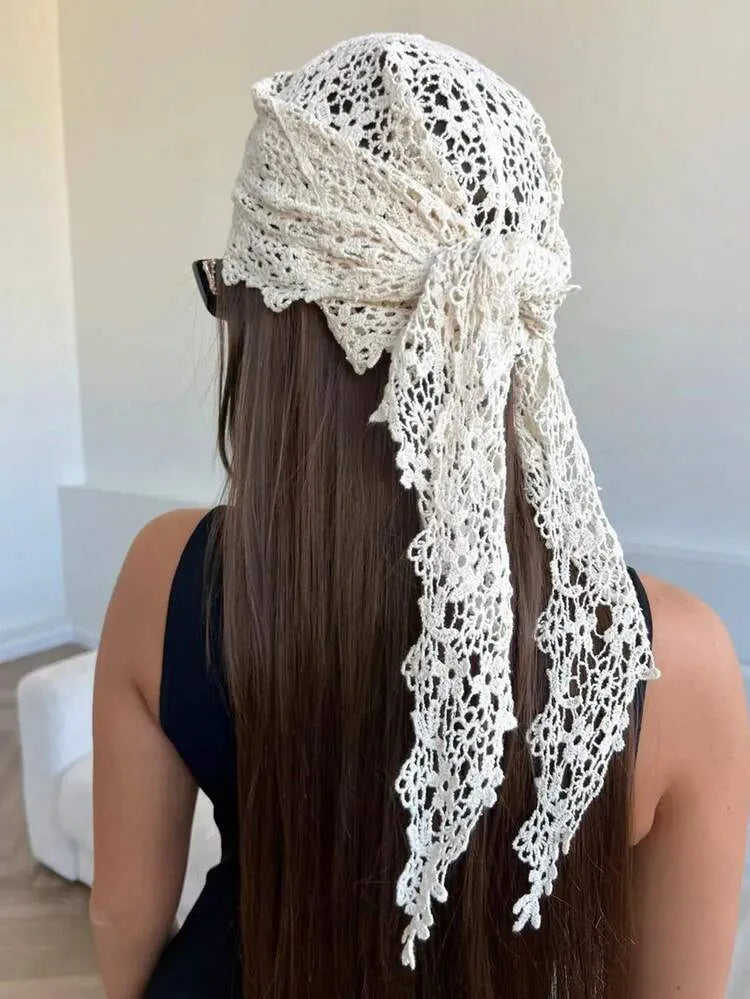 White Lace-Detail Bandana