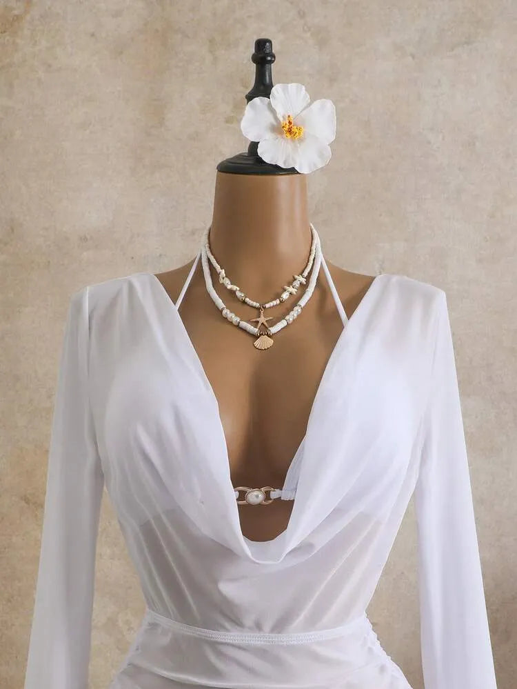 White Draped Sheer Beach Cover-Up Dress