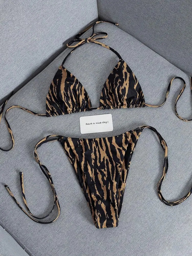 Printed Triangle Bikini Set