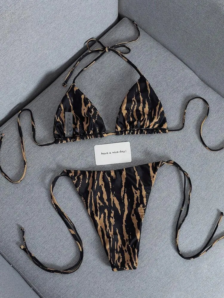Printed Triangle Bikini Set