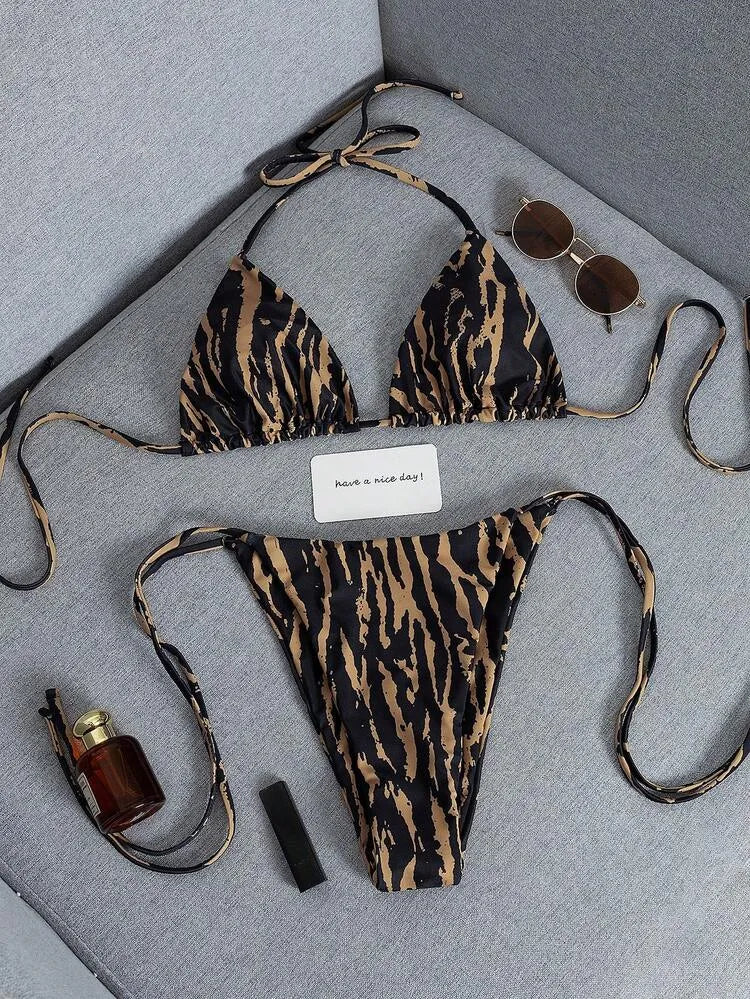 Printed Triangle Bikini Set
