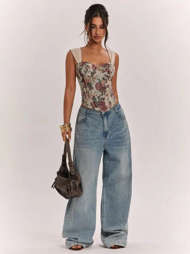 Multicolor Printed Corset Blouse