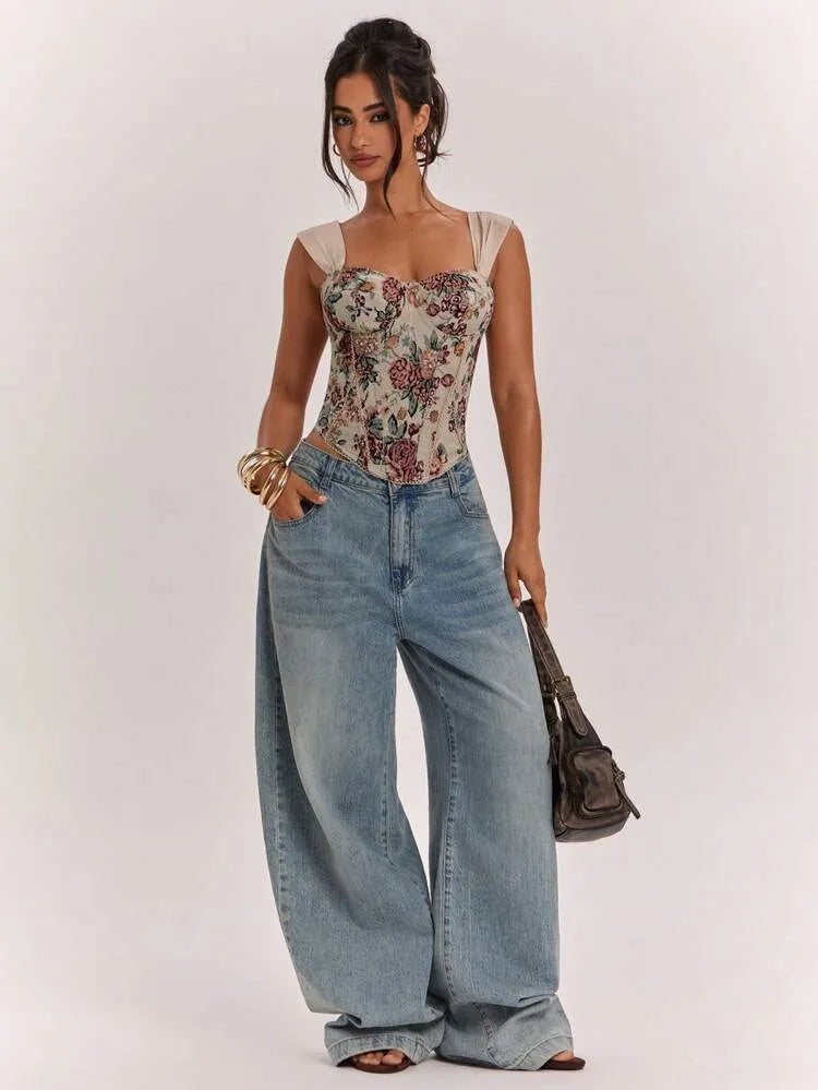 Multicolor Printed Corset Blouse