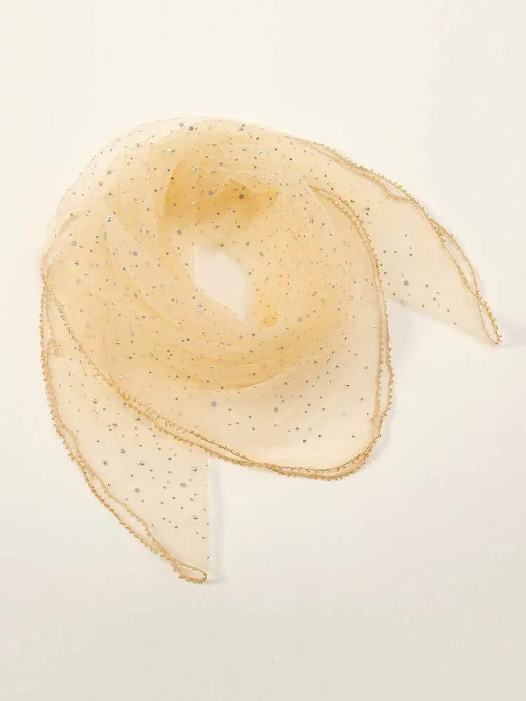 Lustrous Crystal-Detail Beige Shawl