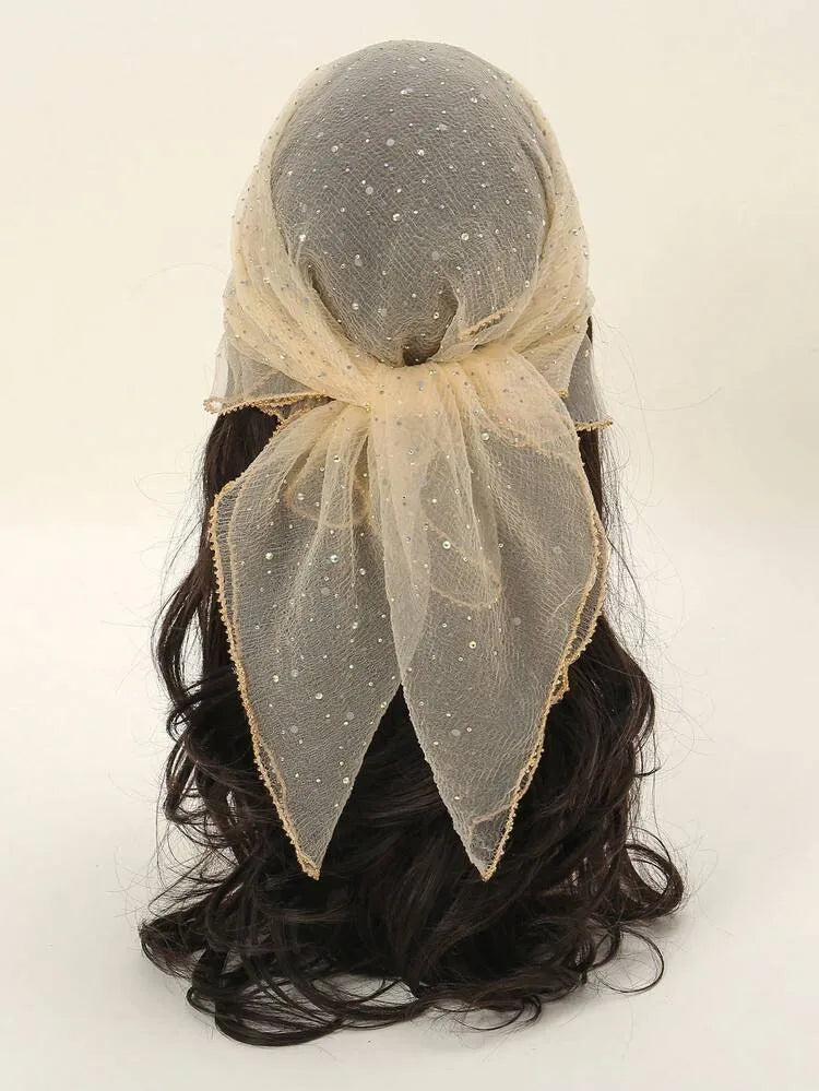 Lustrous Crystal-Detail Beige Shawl