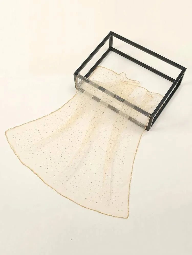 Lustrous Crystal-Detail Beige Shawl