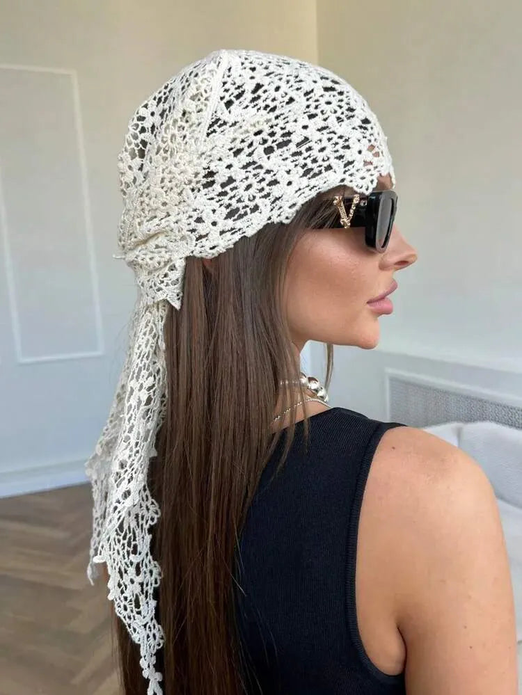 White Lace-Detail Bandana