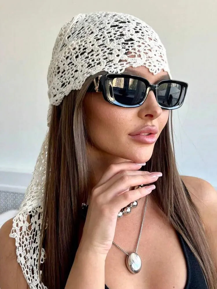 White Lace-Detail Bandana