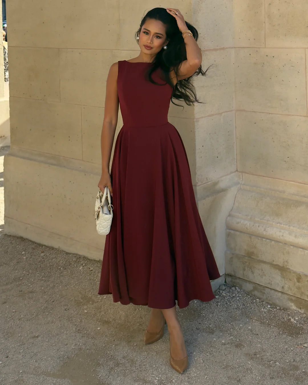 Bordo Midi Elbise