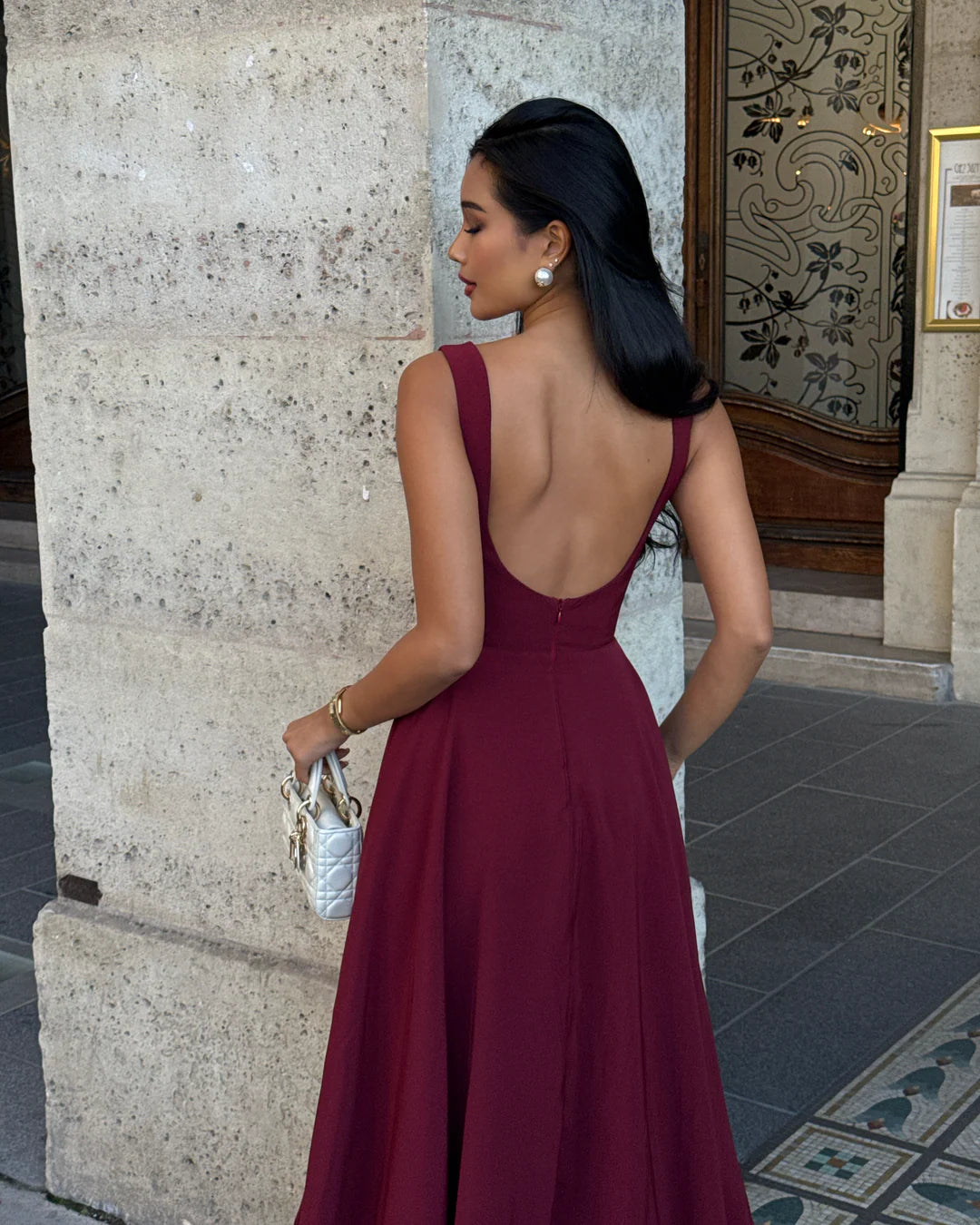 Bordo Midi Elbise