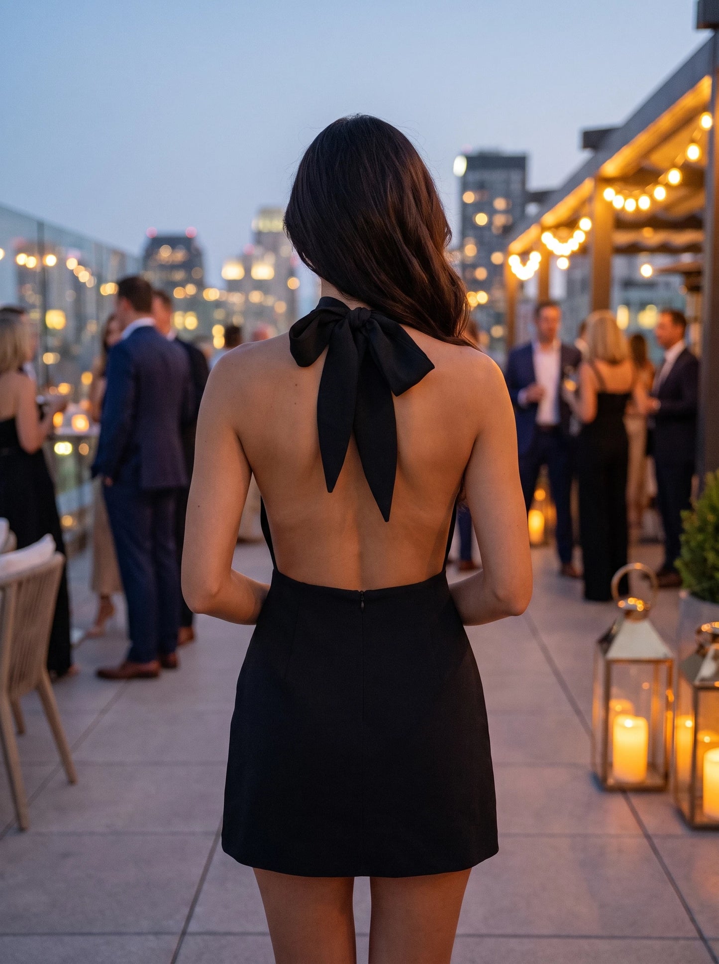 Black Open Back Halter Mini Dress