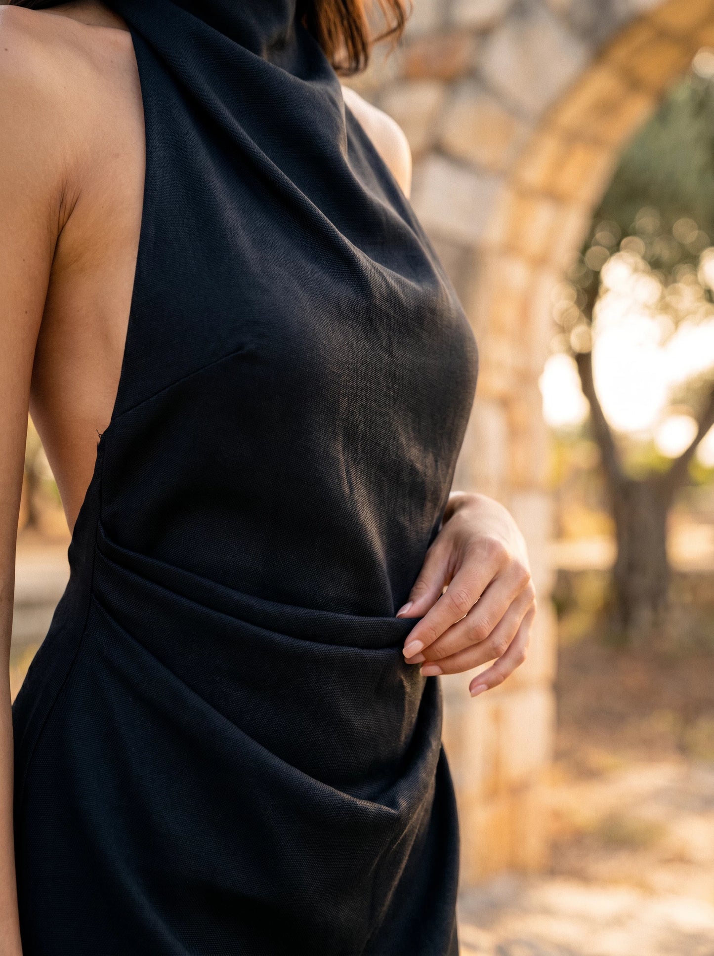 Black Open Back Halter Mini Dress