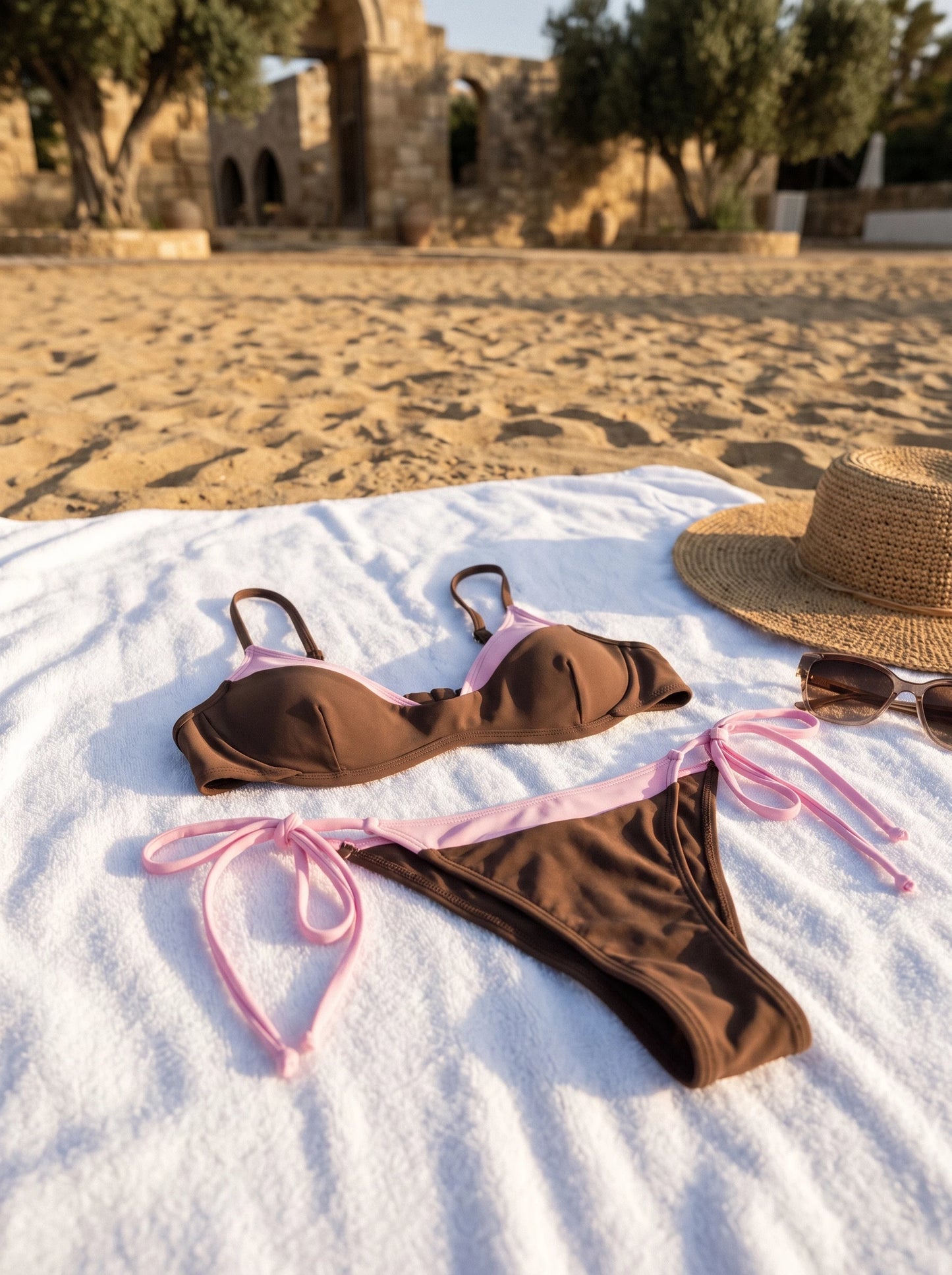 Kahverengi Pembe Kontrast Bikini Takımı