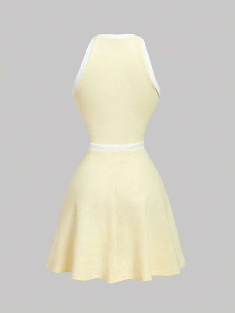Yellow Button-Detail Mini Dress