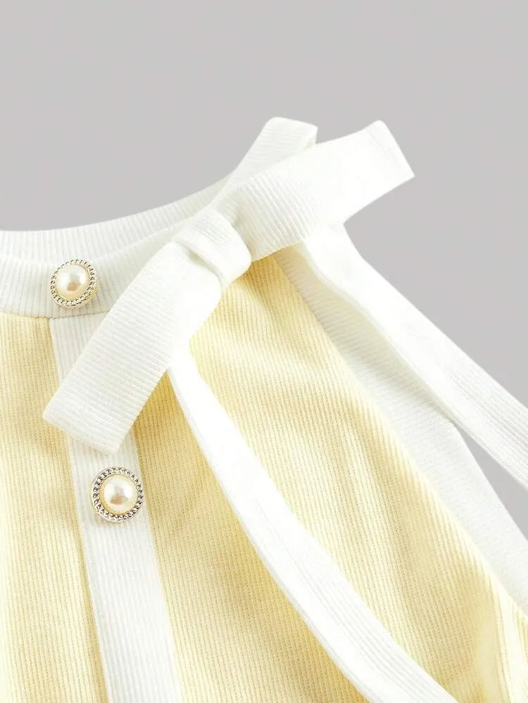 Yellow Button-Detail Mini Dress