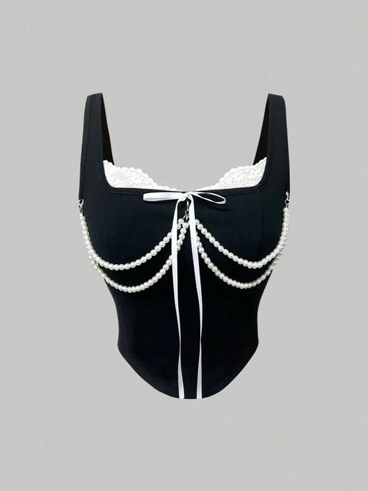 Siyah Kontrast Detaylı Crop Top