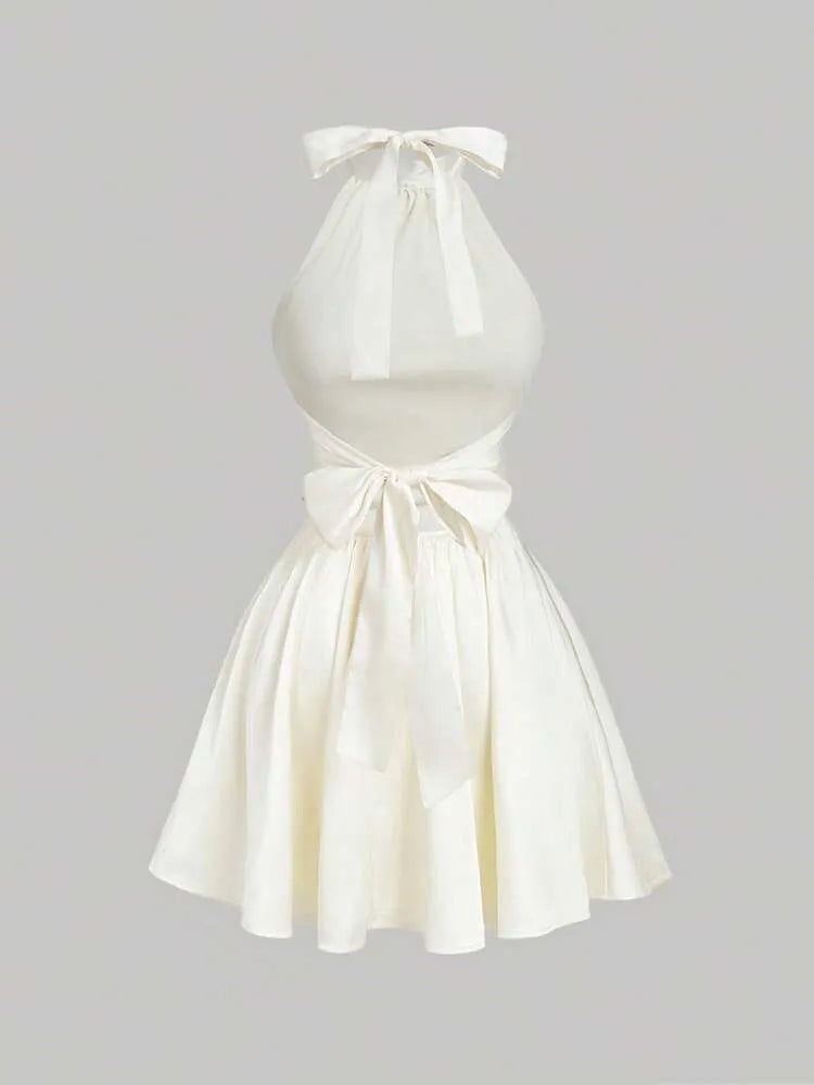 Beyaz Halter Yaka Mini Elbise