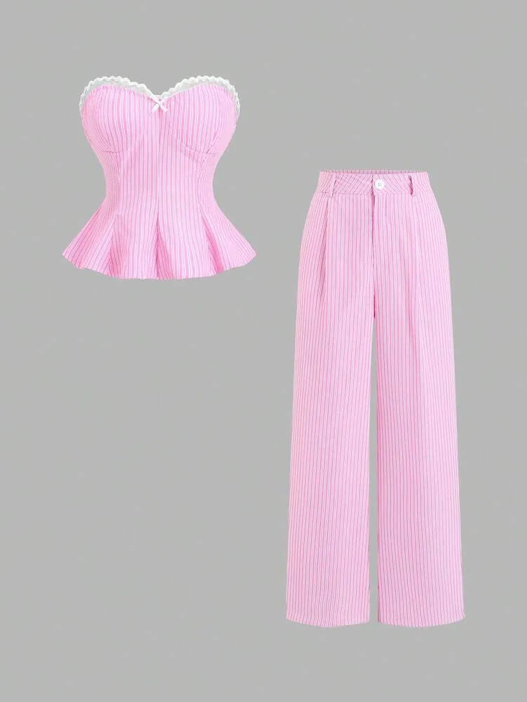 Pink Striped Strapless Top