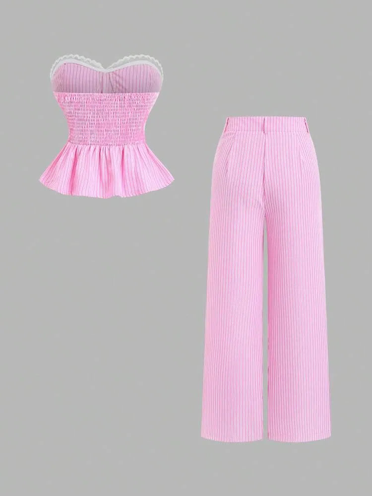 Pink Striped Strapless Top