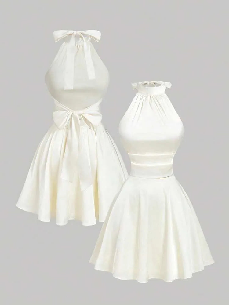 Beyaz Halter Yaka Mini Elbise