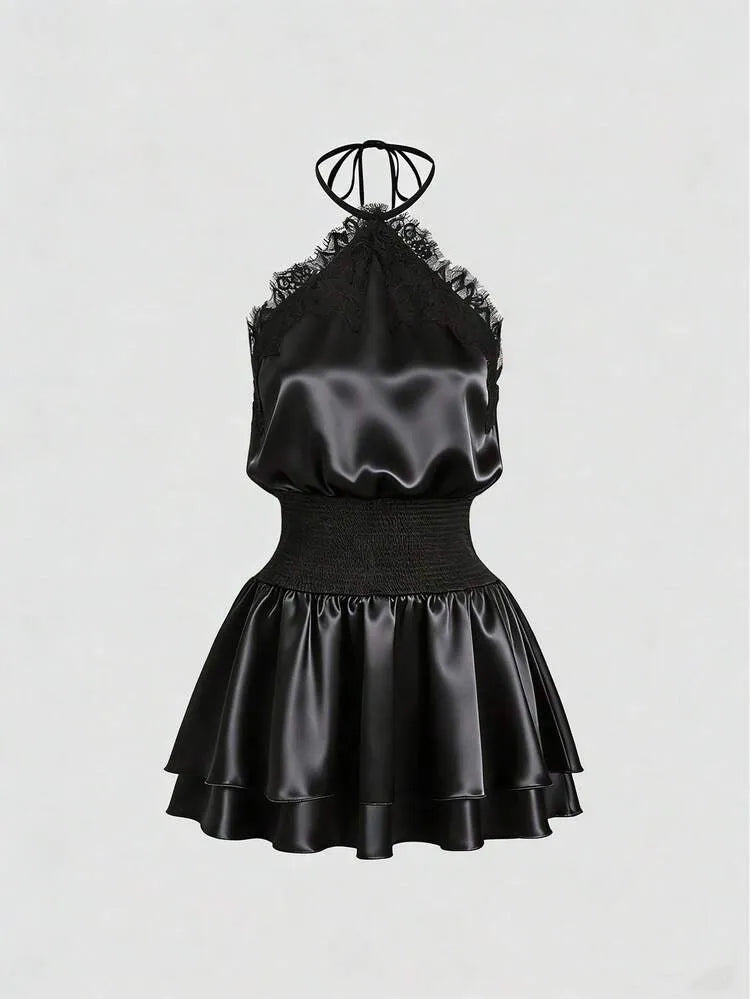 Black Satin Mini Dress