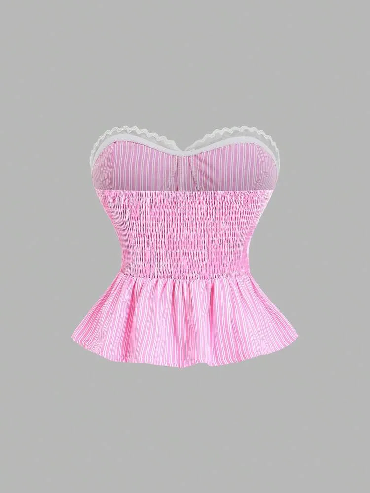 Pink Striped Strapless Top