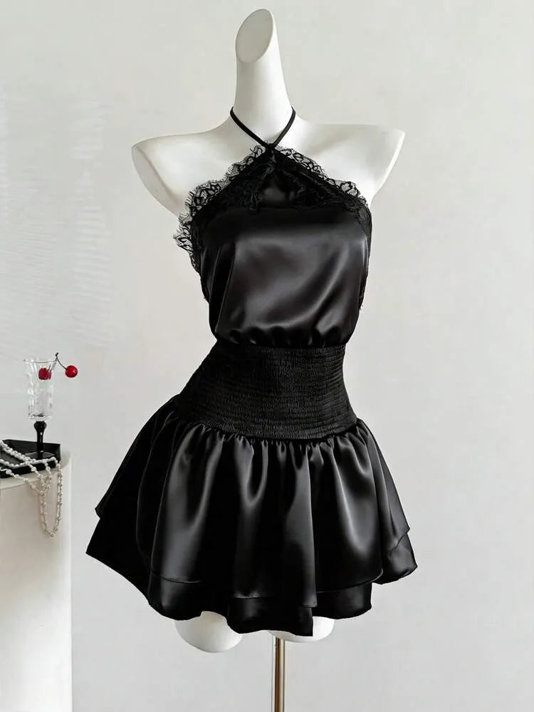 Black Satin Mini Dress