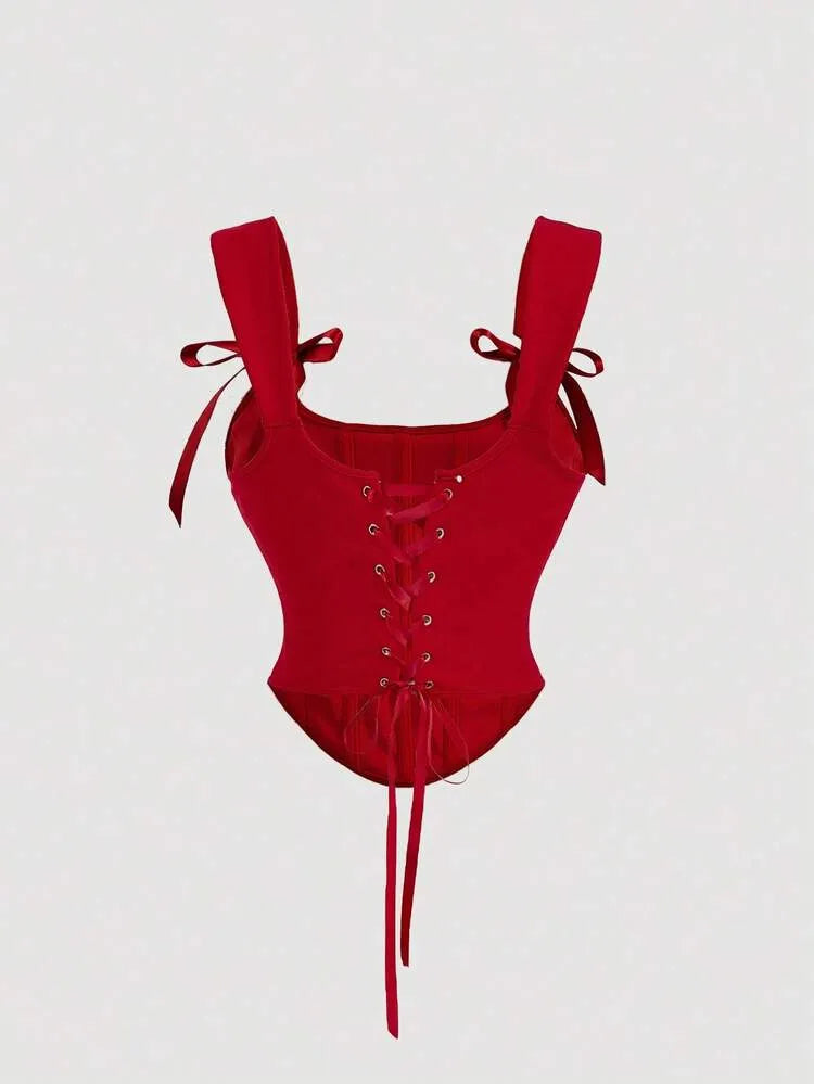 Red Lace-Up Crop Top