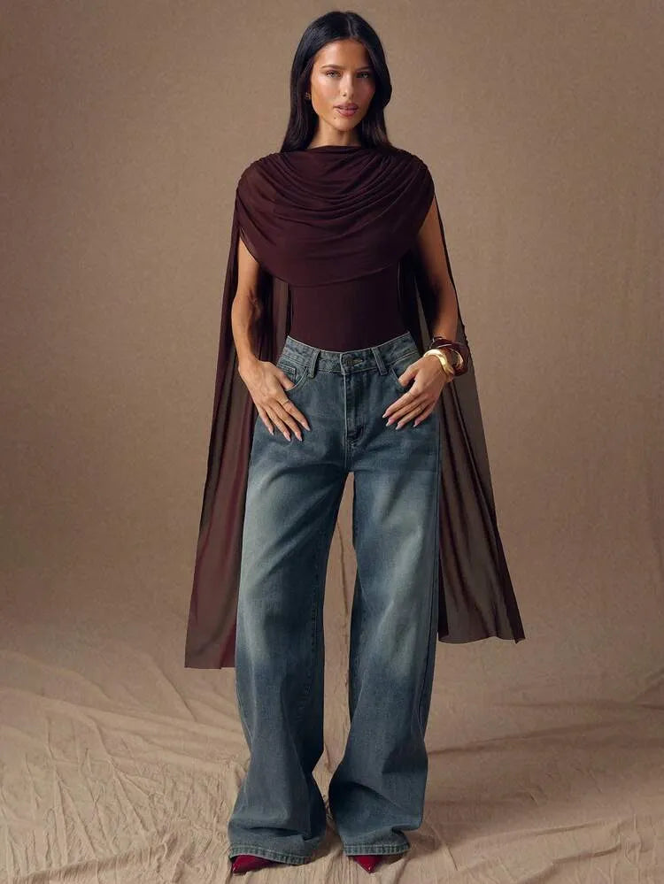 Brown Draped Bodysuit