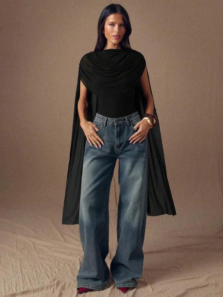 Black Draped Bodysuit