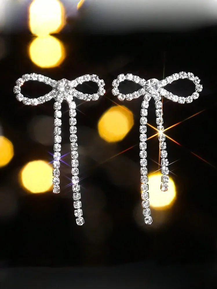 Crystal Bow Drop Earrings