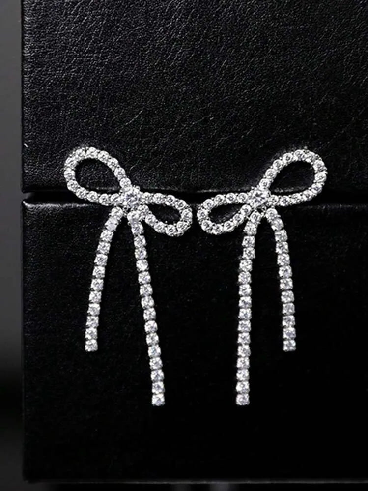 Crystal Bow Drop Earrings