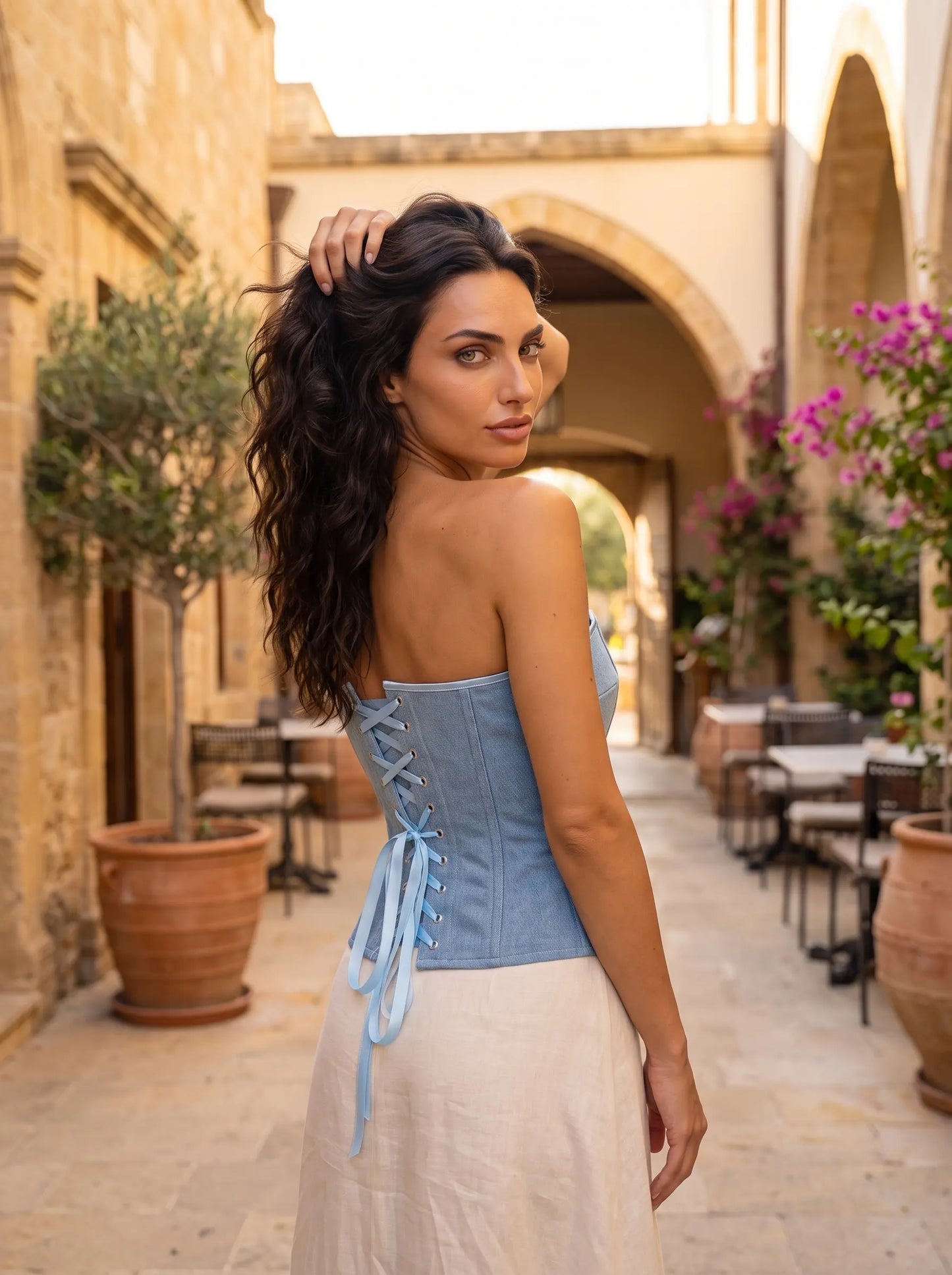 Açık Mavi Denim Görünümlü Korsaj Büstiyer
