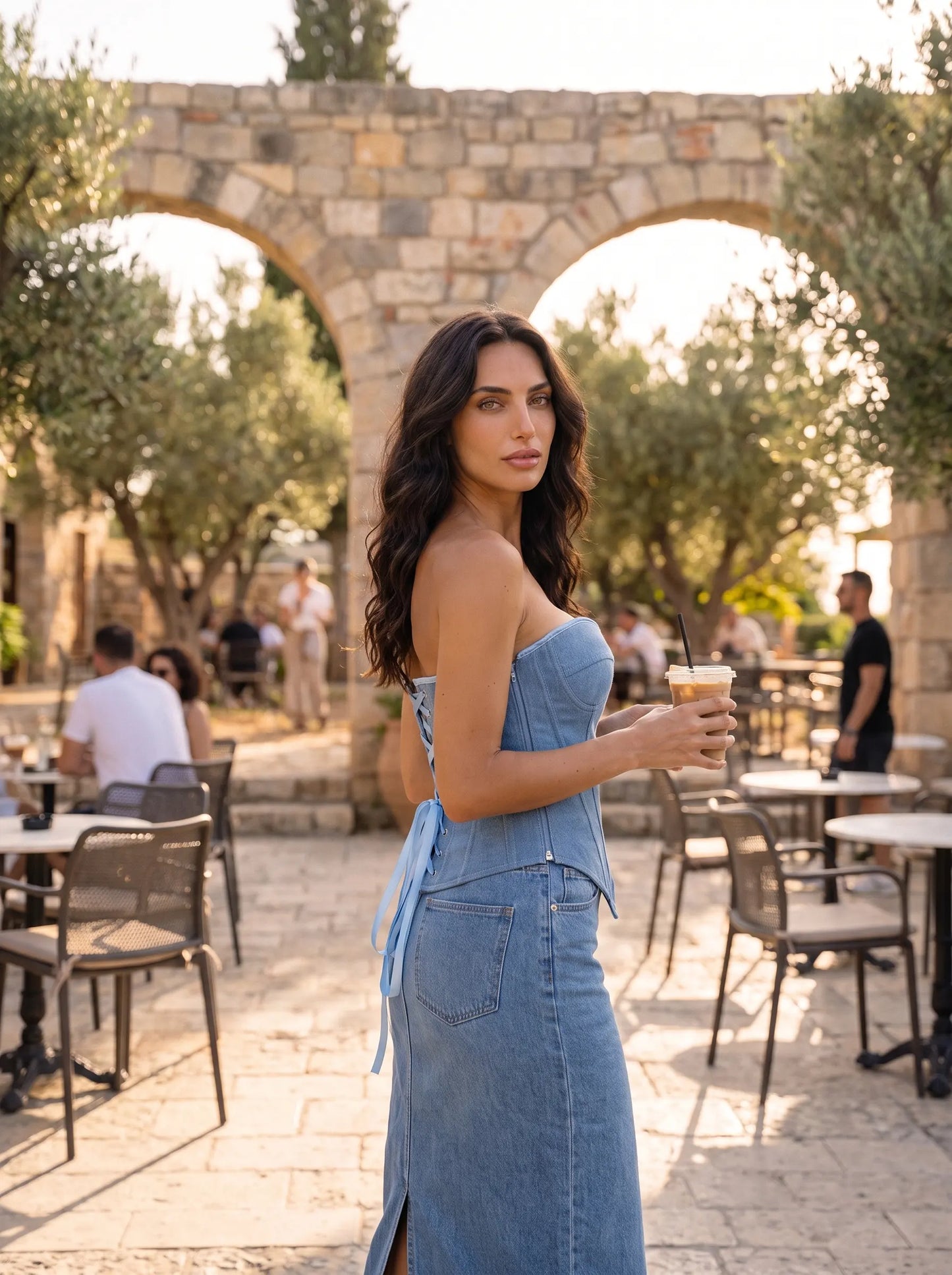 Açık Mavi Denim Görünümlü Korsaj Büstiyer
