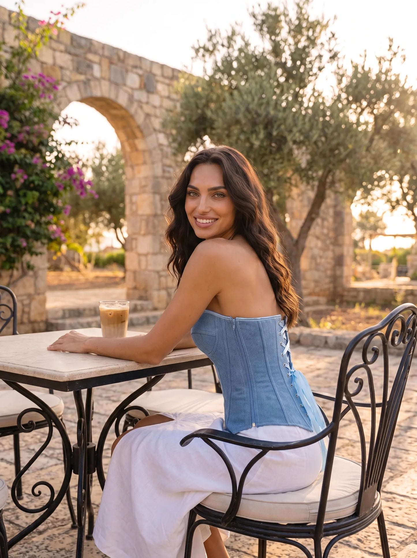 Açık Mavi Denim Görünümlü Korsaj Büstiyer