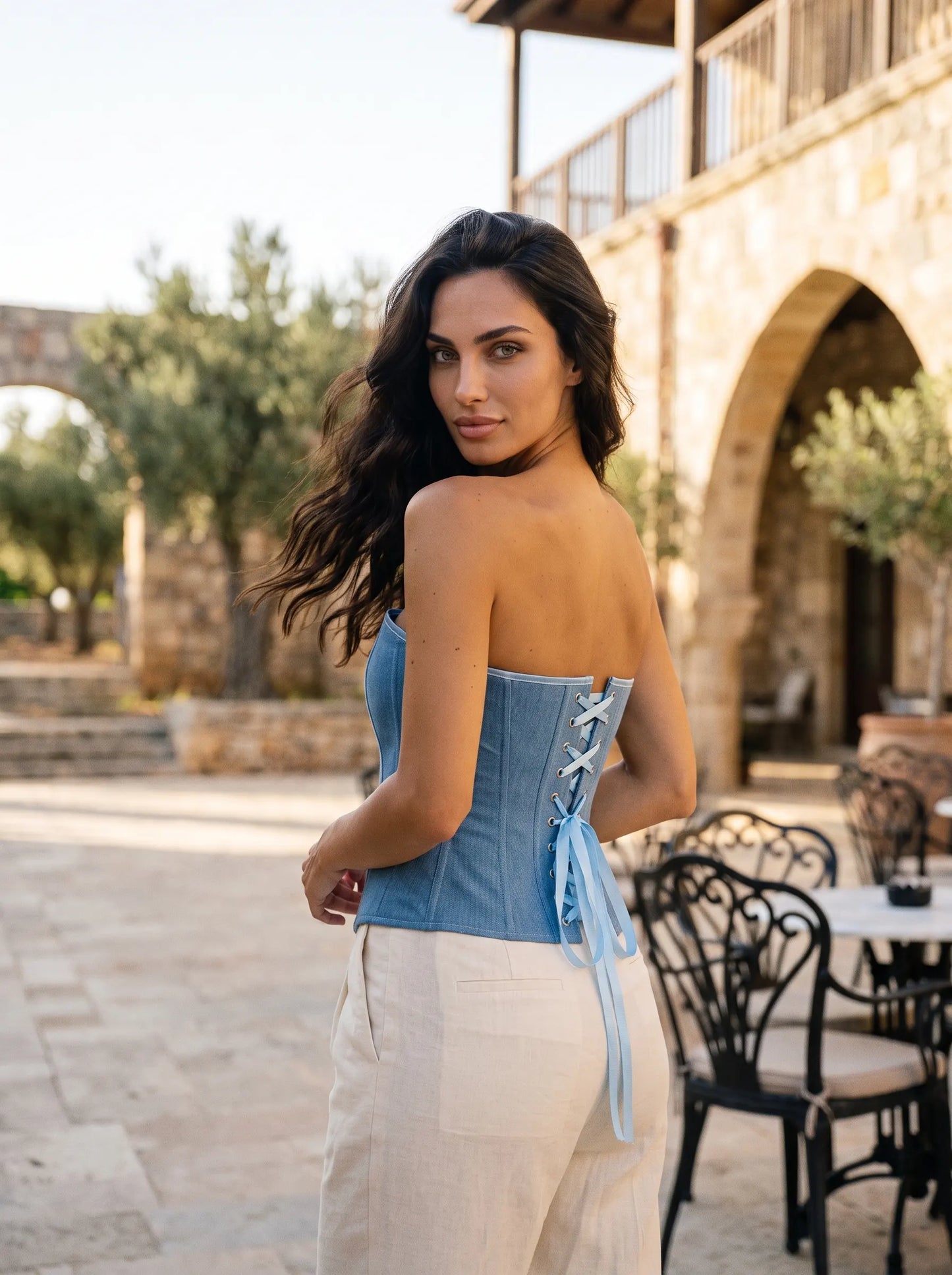 Açık Mavi Denim Görünümlü Korsaj Büstiyer